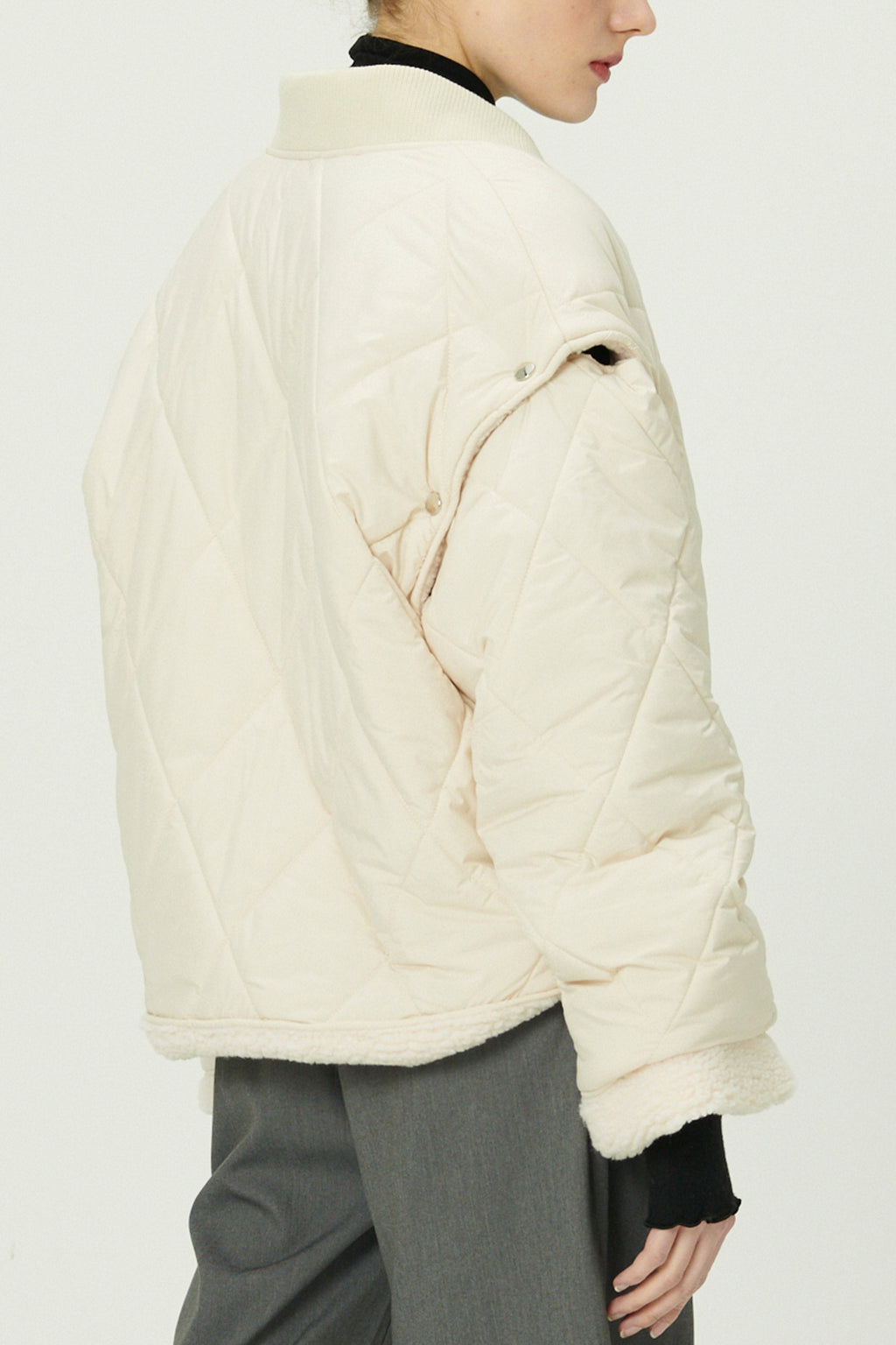 Eileen Quilted Sherpa Coat w/Detachable Sleeve