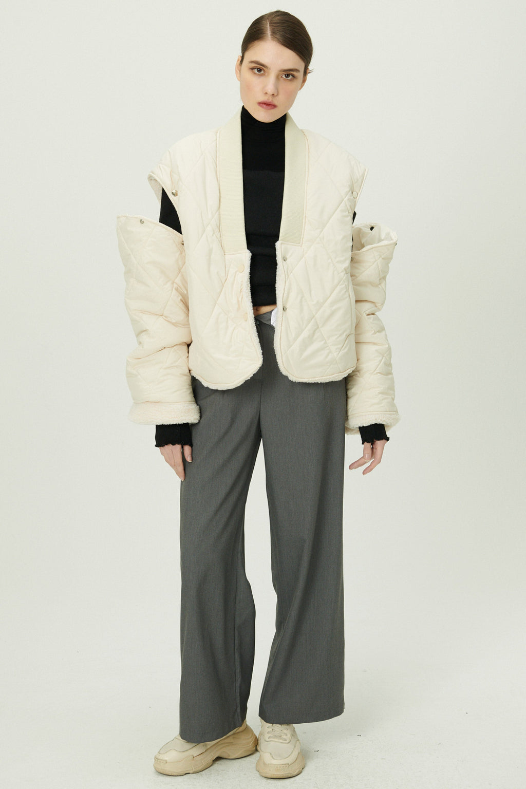 Eileen Quilted Sherpa Coat w/Detachable Sleeve