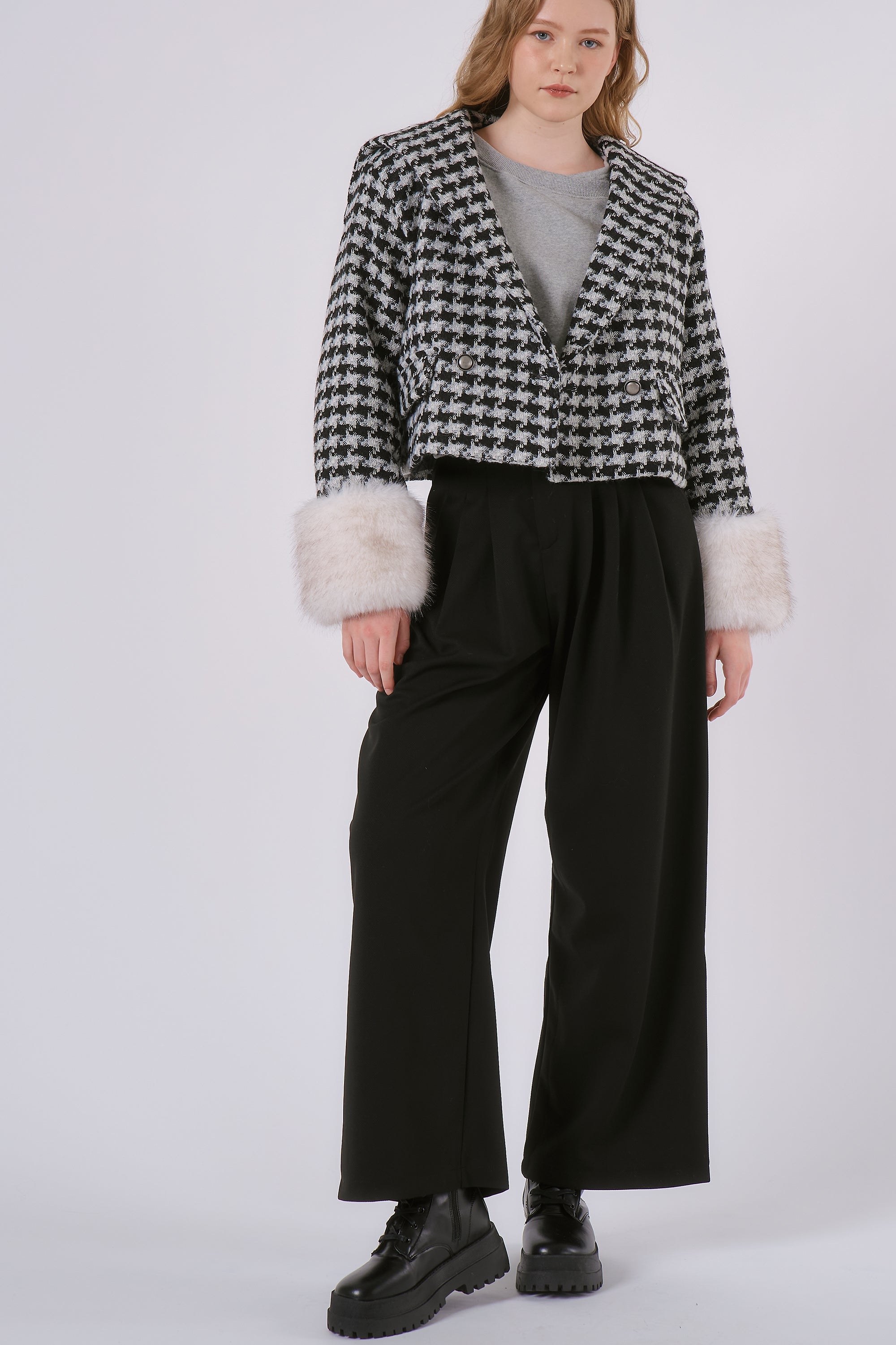 Poline Faux Fur Houndstooth Jacket